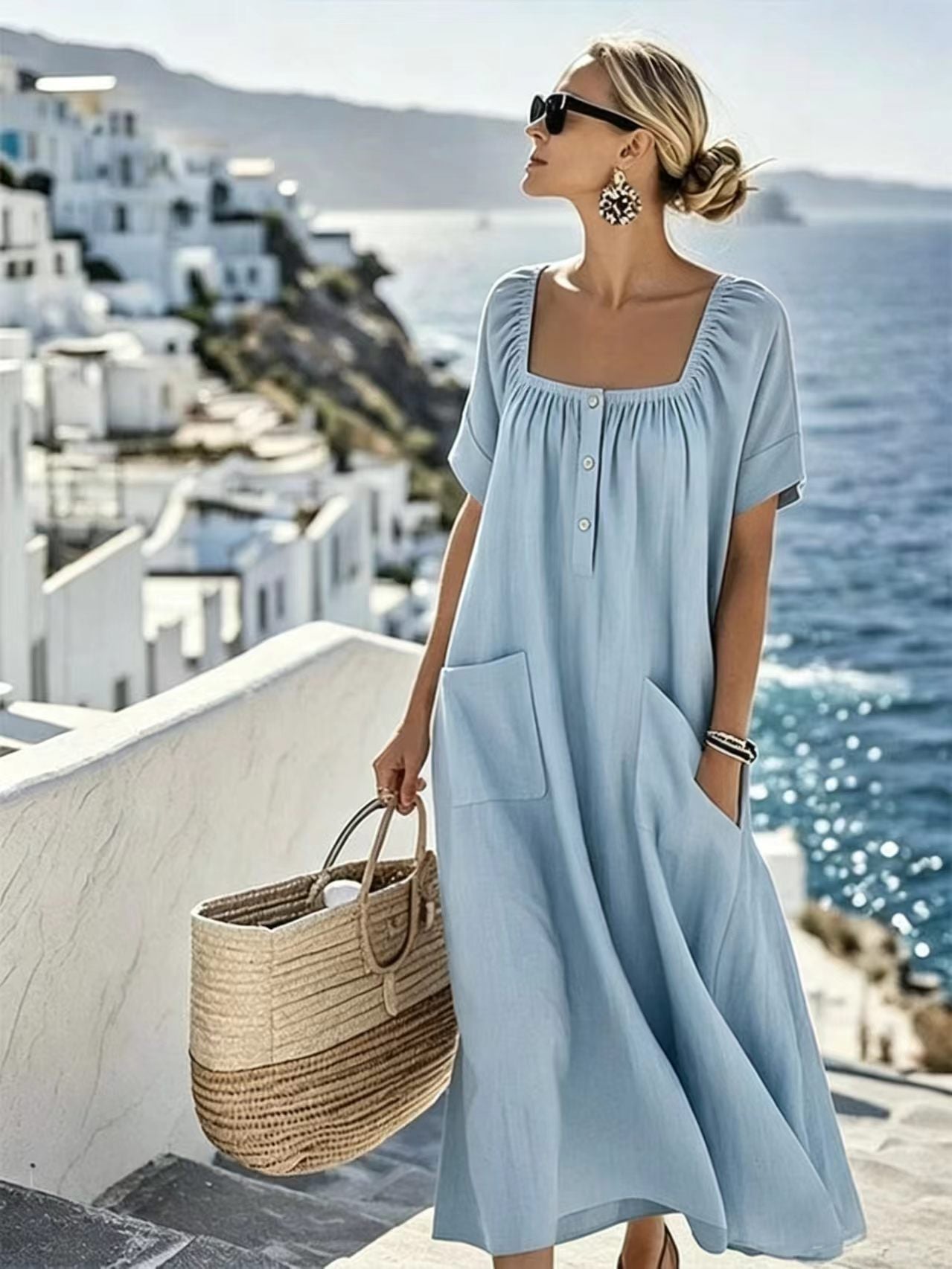 Square Neck Puff Sleeve Dress
