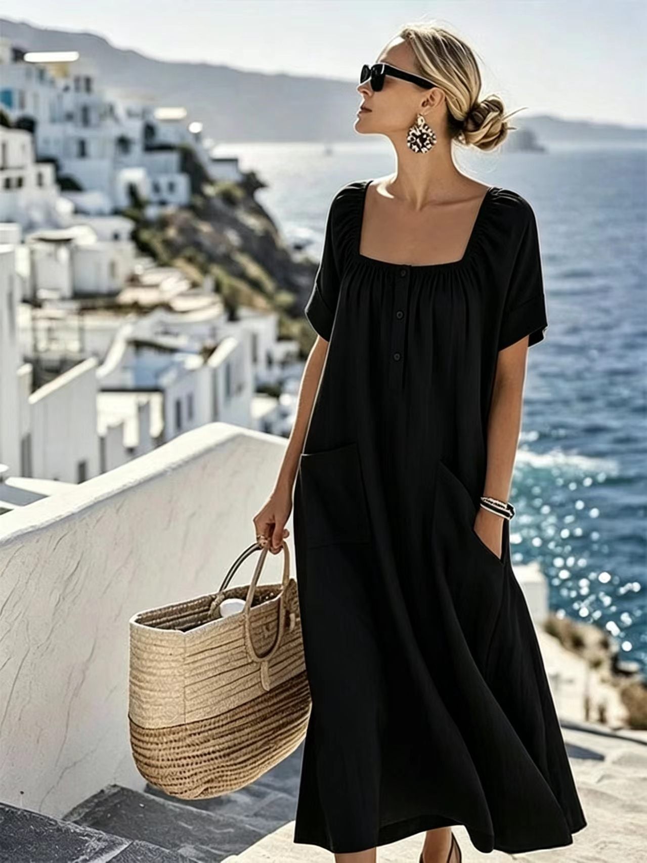 Square Neck Puff Sleeve Dress